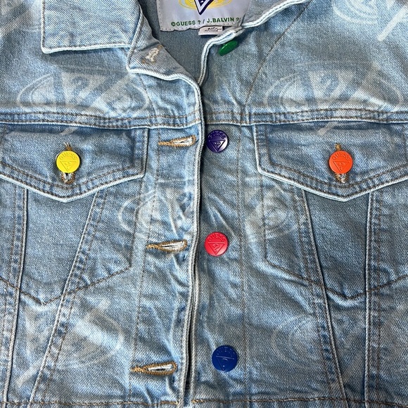 Guess x J. Balvin 2020 Limited Edition Cropped‎ Denim Jacket Women's S/P - Picture 13 of 16
